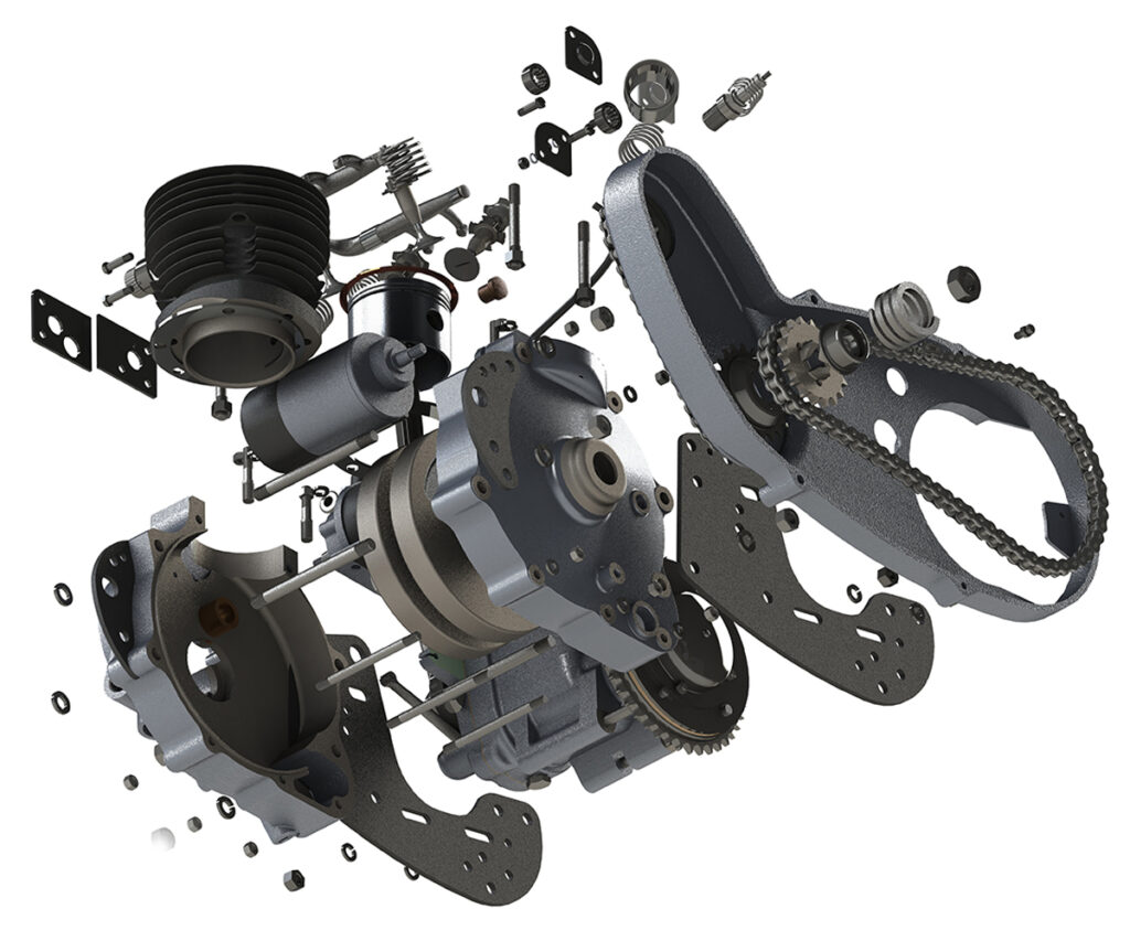 Eine Explosionszeichnung eines Motors als Sinnbild für die Diagnose von Problemen in Unternehmen und die Suche von Ansatzpunkten zur Sanierung und zwecks Turnaround. 